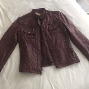 Michael Kors 100% Leather Maroon Jacket